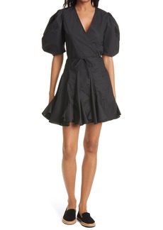 RHODE Claudine Puff Sleeve Wrap Dress in Black at Nordstrom