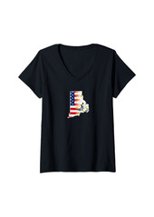 Womens Rhode Island American Flag Blend State Pride Vintage V-Neck T-Shirt
