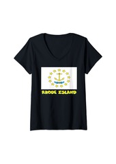 Womens Rhode Island USA Flag Souvenir V-Neck T-Shirt