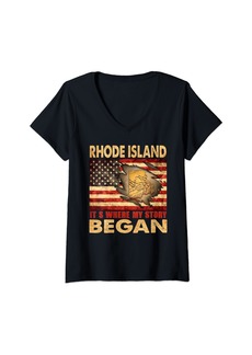 Womens Rhode Island USA Patriotic American Flag 4th Of July V-Neck T-Shirt
