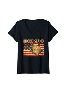Womens Rhode Island USA Patriotic American Flag 4th Of July V-Neck T-Shirt