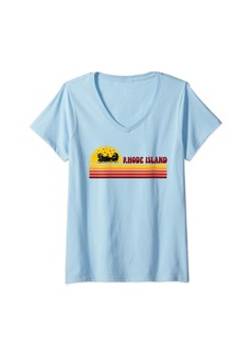 Womens Rhode Island Vintage Sunset Logo Retro State V-Neck T-Shirt