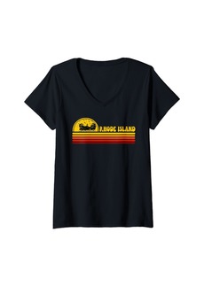 Womens Rhode Island Vintage Sunset Logo Retro State V-Neck T-Shirt