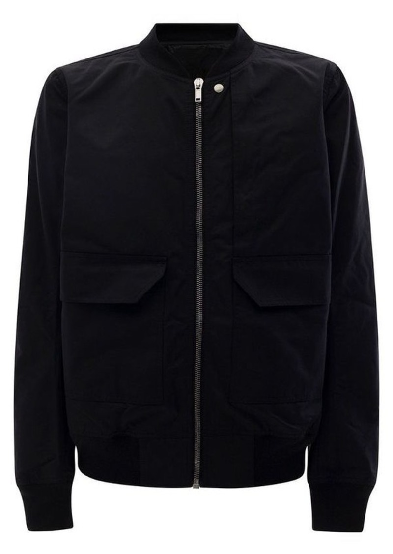 Rick Owens Black Bomber Jacket with Flap Pockets in Cotton Blend Man