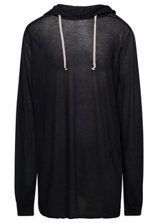 Rick Owens Black Hoodie with Coulisse Long Sleeves in Cotton Man