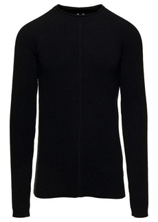 Rick Owens Black Long Sleeve Top with Crewneck in Cashmere and Wool Man