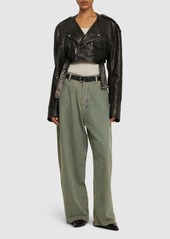 Rick Owens Cropped Leather Biker Jacket