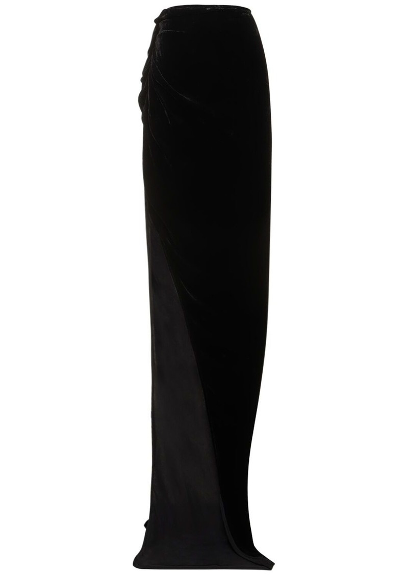 Rick Owens Edfu Asymmetric Velvet Long Skirt W/slit