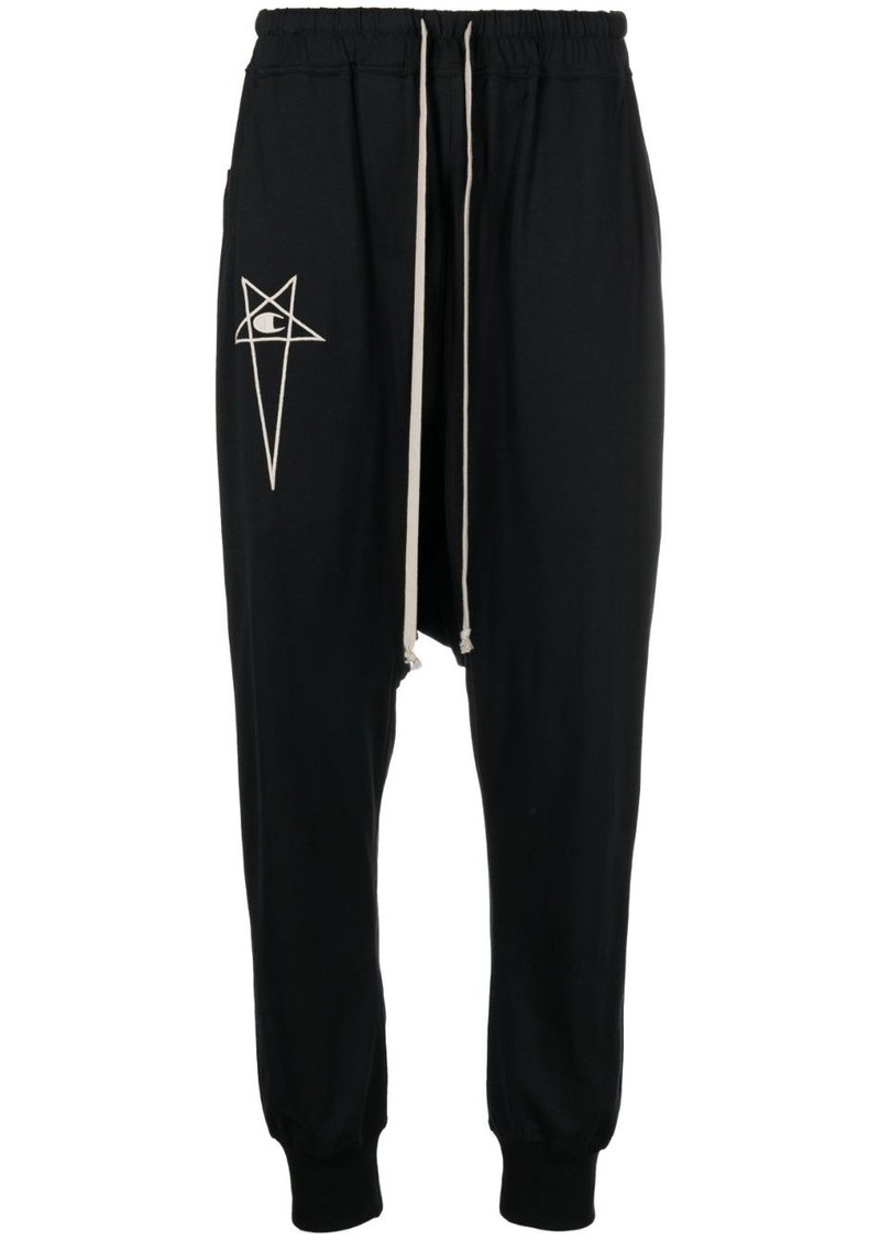 Rick Owens logo-embroidered drop-crotch track pants