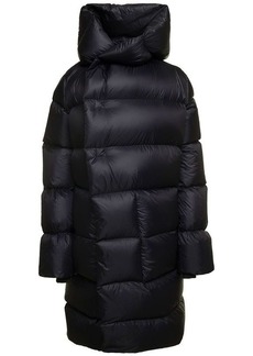 Rick Owens Oversized Long Black Down Puffer Jacket with Hood in Nylon Man