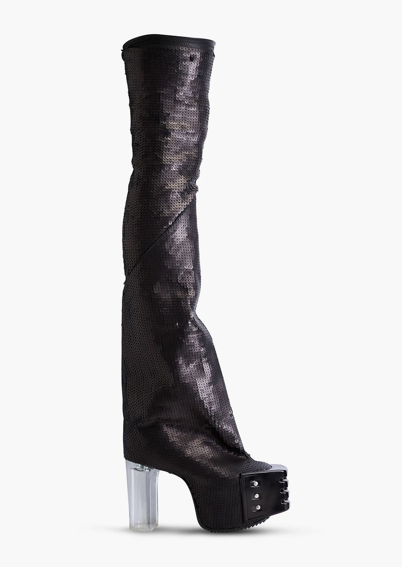 Rick Owens - Grilled sequined leather-blend thigh boots - Black - EU 38