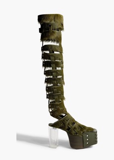 Rick Owens - Kiss lace-up calf hair platform thigh boots - Green - EU 38