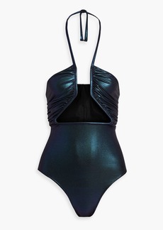 Rick Owens - Prong ruched iridescent-effect halterneck swimsuit - Blue - IT 42