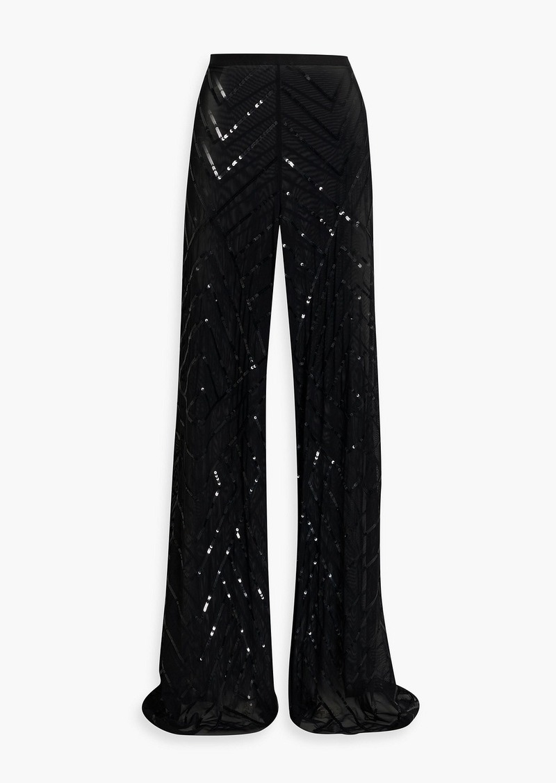 Rick Owens - Sequin-embellished stretch-mesh wide-leg pants - Black - IT 44