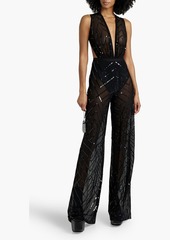 Rick Owens - Sequin-embellished stretch-mesh wide-leg pants - Black - IT 44