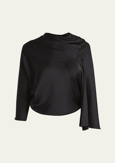 Rick Owens 3/4-Sleeve Cowl-Neck Satin Blouse