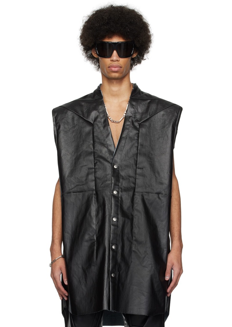 Rick Owens Black Coated Denim Shirt