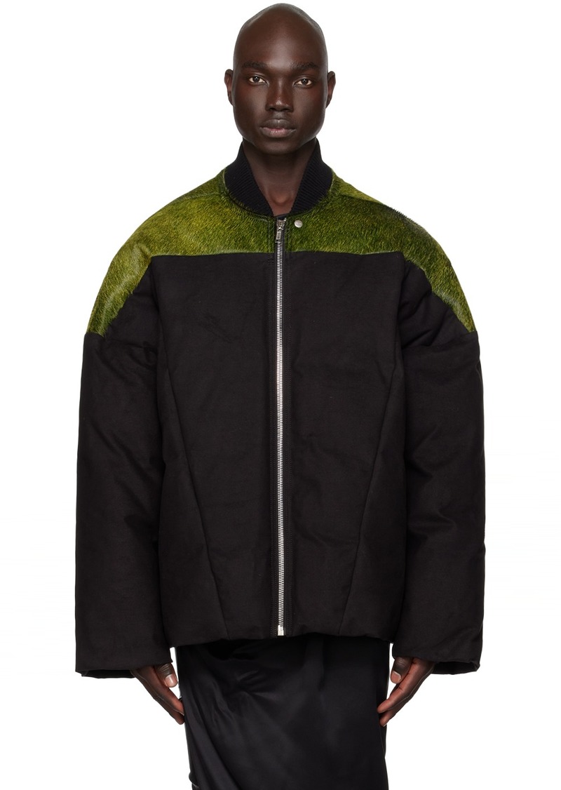 Rick Owens Black Flight Leather Down Jacket