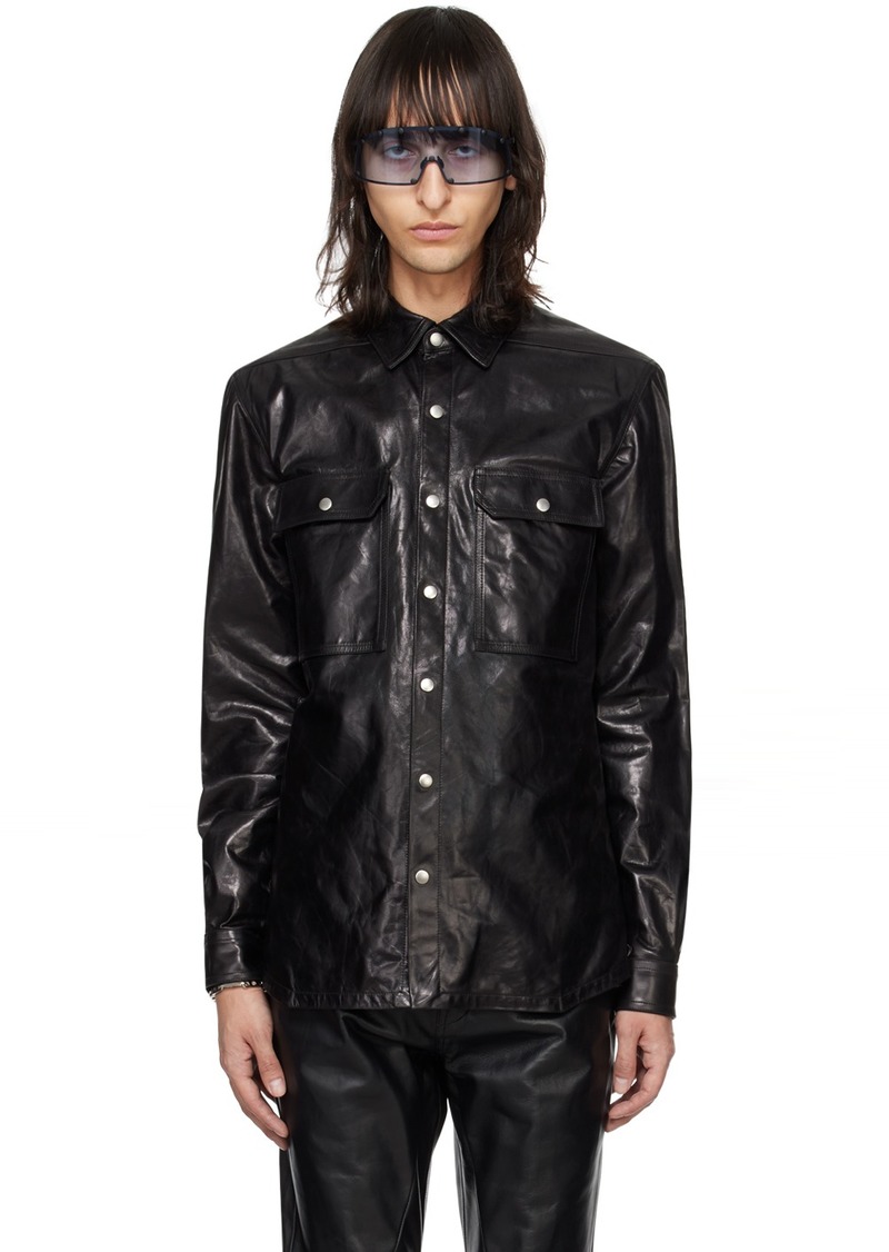 Rick Owens Black Press-Stud Leather Shirt