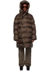 Rick Owens Brown Hooded Down Coat