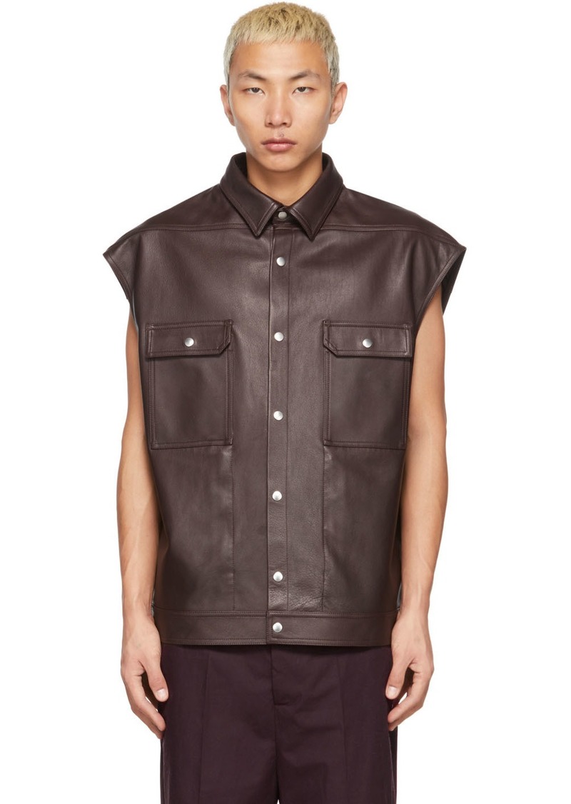 Brown Leather Sleeveless Jumbo Outershirt Vest - 50% Off!