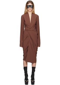 Rick Owens Brown Porterville Wrap Midi Dress