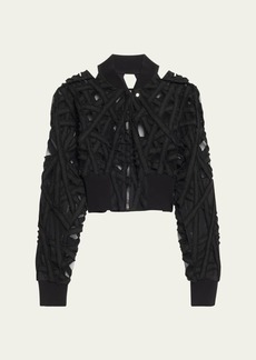 Rick Owens Cutout Denim and Tulle Cropped Bomber Jacket