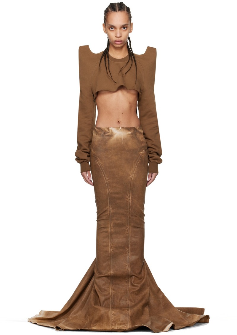 Rick Owens DRKSHDW Brown Al Pillar Denim Maxi Skirt