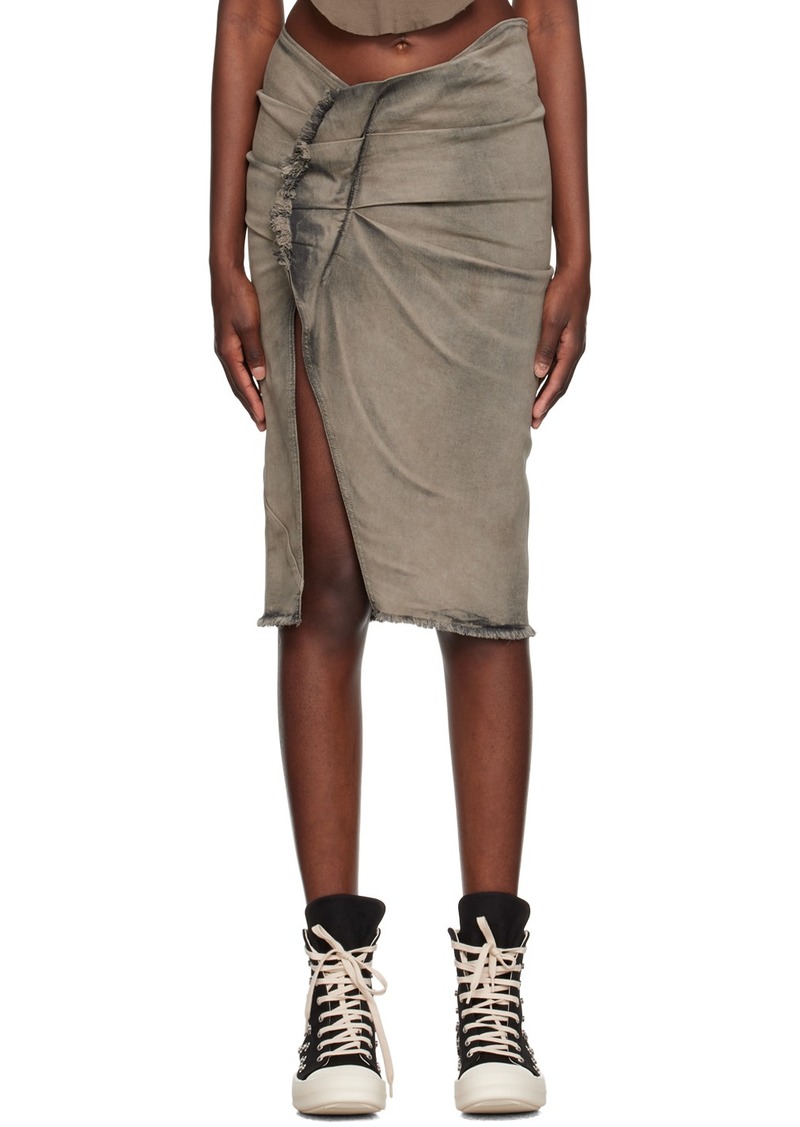 Rick Owens DRKSHDW Gray Frayed Denim Midi Skirt