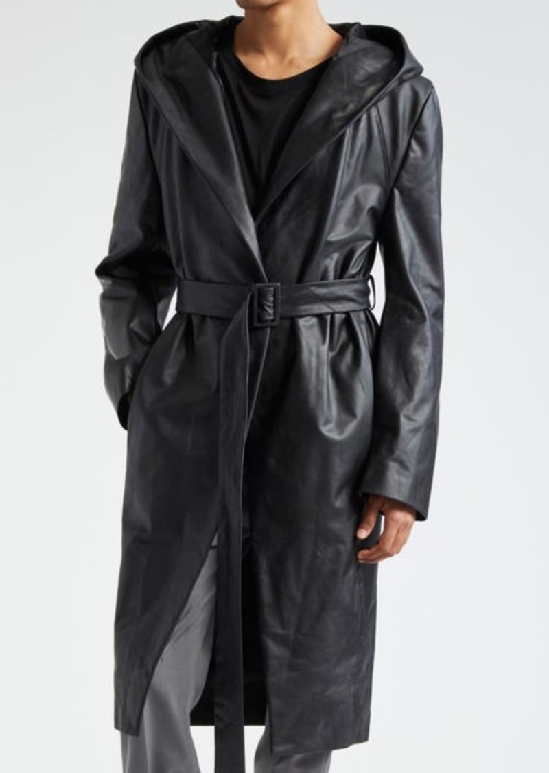 Rick Owens Hooded Leather Wrap Coat