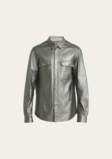 Rick Owens Men's Metallic Peached Leather Outershirt