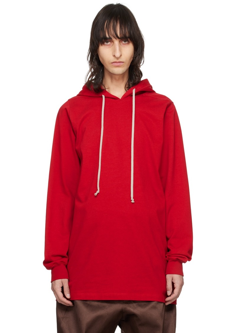 Rick Owens Red Drawstring Hoodie