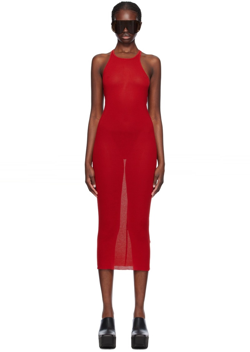 Rick Owens Red Ribbed Midi Dress