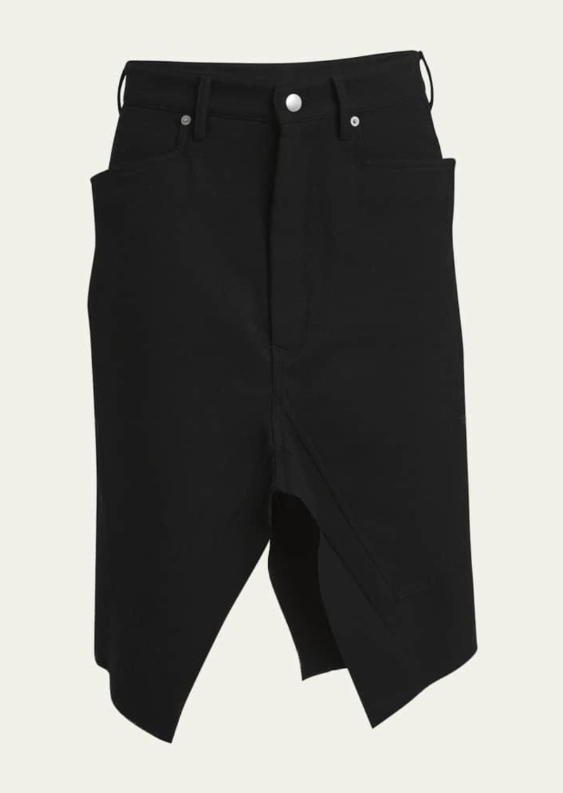 Rick Owens Short Wool Denim Skirt with Front Slit