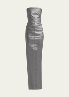 Rick Owens Strapless Metallic Coated-Denim Bustier Gown