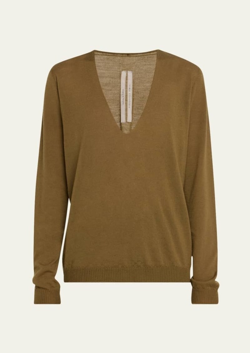 Rick Owens V-Neck Loose Wool Sweater