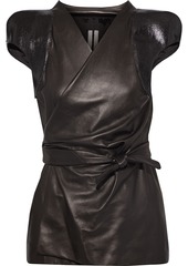 Rick Owens Woman Coated Textured-leather Wrap Top Chocolate