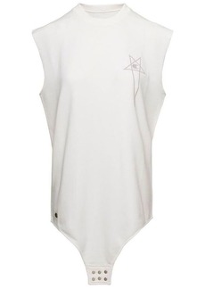 Rick Owens 'SL Body' Long White Tank Top with Pentagram Embroidery and a Six Snap Closure Hanging in Cotton Woman