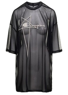 Rick Owens 'Tommy T' Black Oversize T-Shirt with Pentagram Embroidery at the Front in Micromesh Man