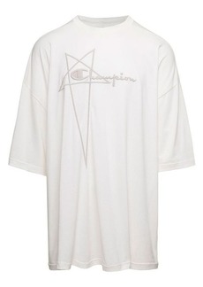 Rick Owens 'Tommy T' White Oversize T-Shirt with Pentagram Embroidery at the Front in Cotton Man