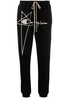 Rick Owens logo-embroidered cotton track pants