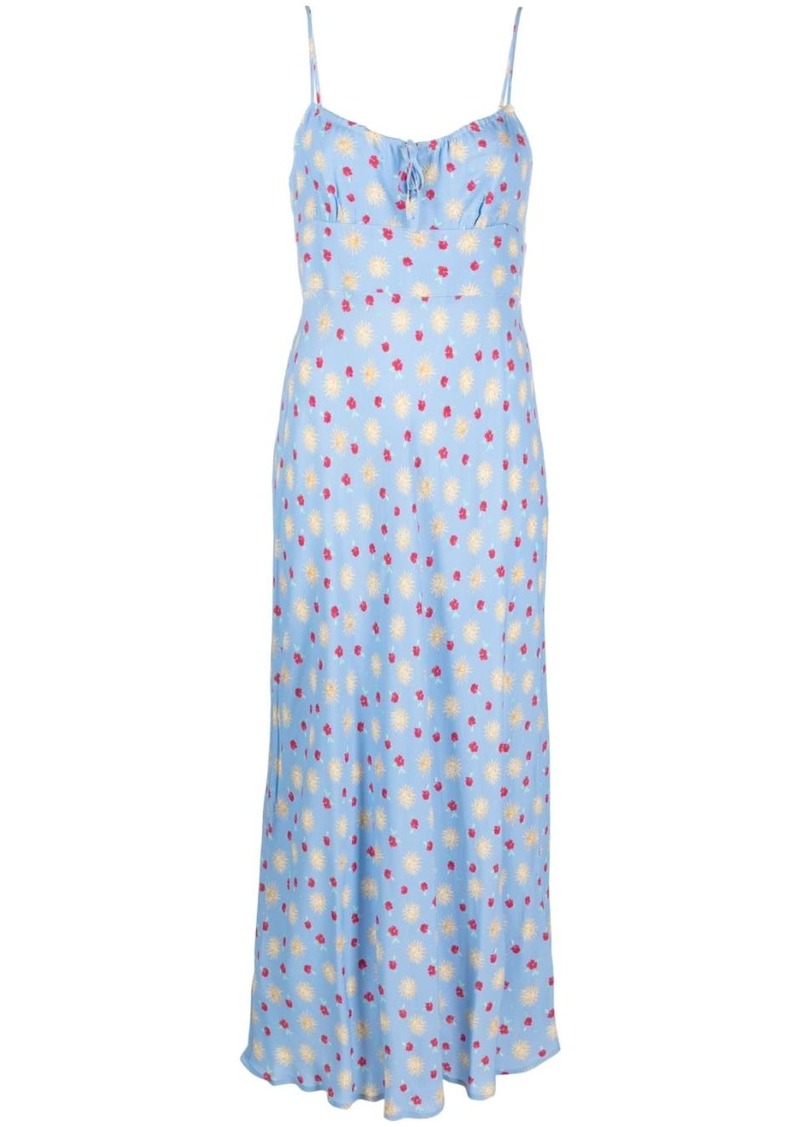 RIXO floral-print spaghetti-strap midi dress