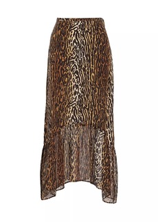 RIXO Leandra Leopard Silk Midi-Skirt