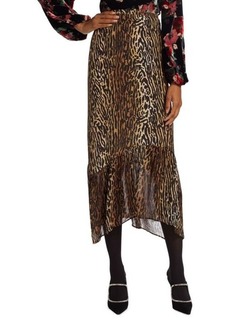 RIXO Leandra Leopard Silk Midi Skirt