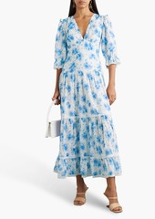 RIXO - Adelaide tiered floral-print Swiss-dot cotton midi dress - Blue - UK 6