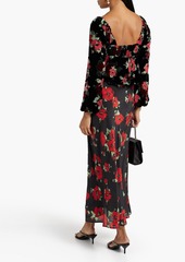 RIXO - Bridgette ruched floral-print silk-blend devoré-velvet top - Black - UK 6