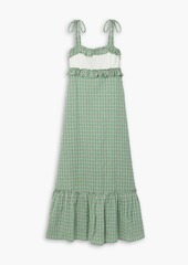 RIXO - Annabel broderie anglaise-trimmed checked cotton-seersucker midi dress - Green - UK 18
