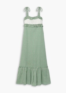 RIXO - Annabel broderie anglaise-trimmed checked cotton-seersucker midi dress - Green - UK 10