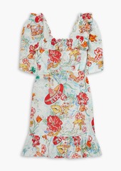 RIXO - Camile ruffled printed cotton and linen-blend voile mini dress - Blue - UK 12