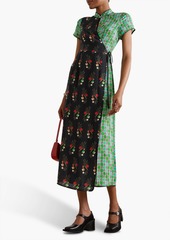 RIXO - Carole printed patchwork-effect silk-crepe midi wrap dress - Green - UK 8